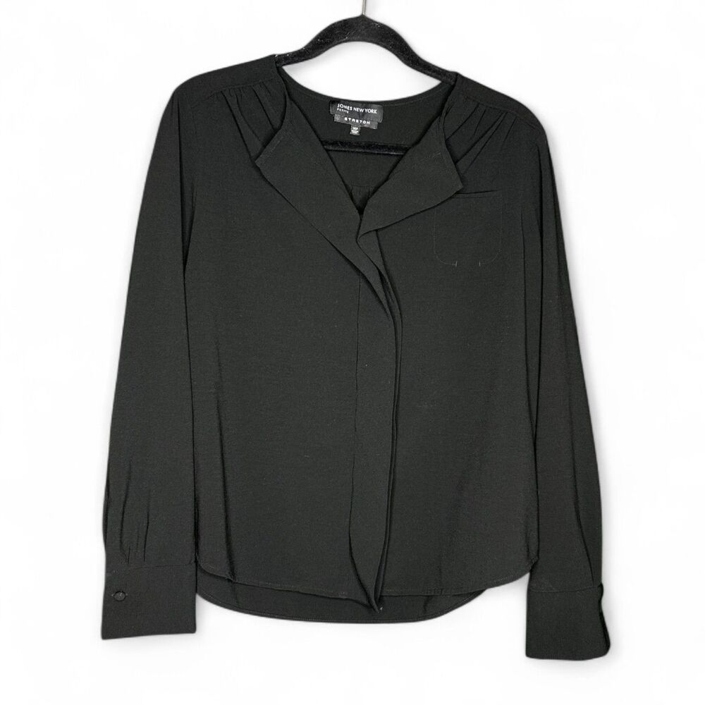 Jones New York Womens Black Petite Blouse 14 Stretch Businesscore Office Classic